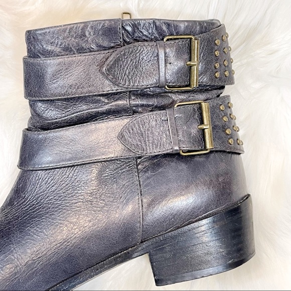 Faryl Robin Dark Grey Gold Studded Leather Booties - Picture 6 of 12